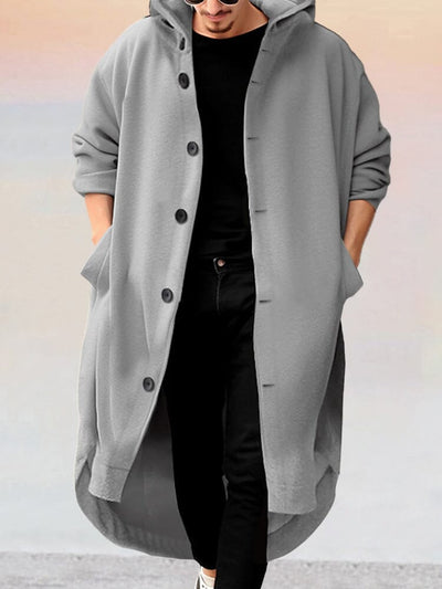 Stylish Long Hooded Outerwear Coat coofandy Light Grey S 
