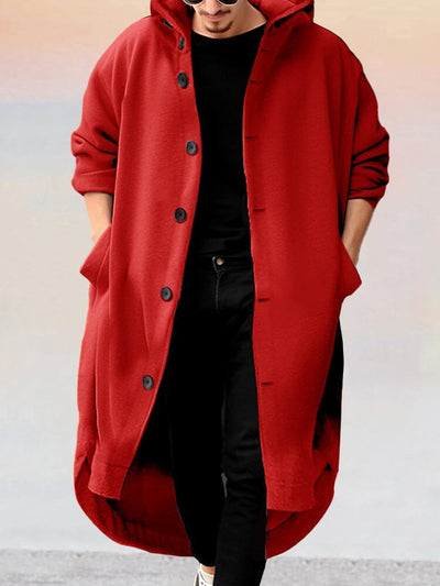Stylish Long Hooded Outerwear Coat coofandy Red S 