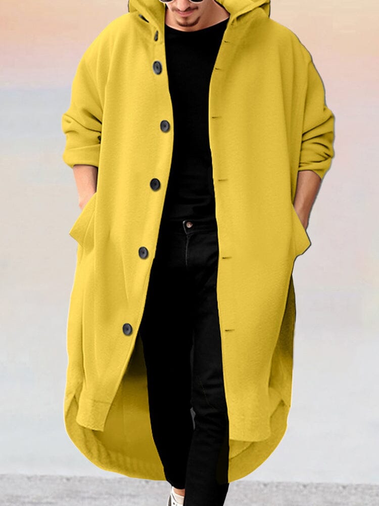 Stylish Long Hooded Outerwear Coat coofandy Yellow S 