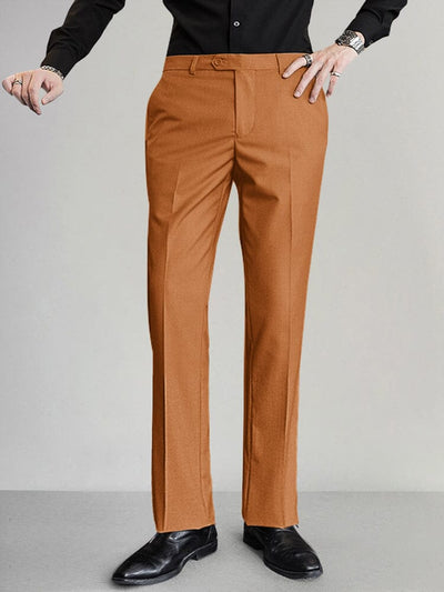 Classic Fit Flat-front Pants Pants coofandy Caramel S 