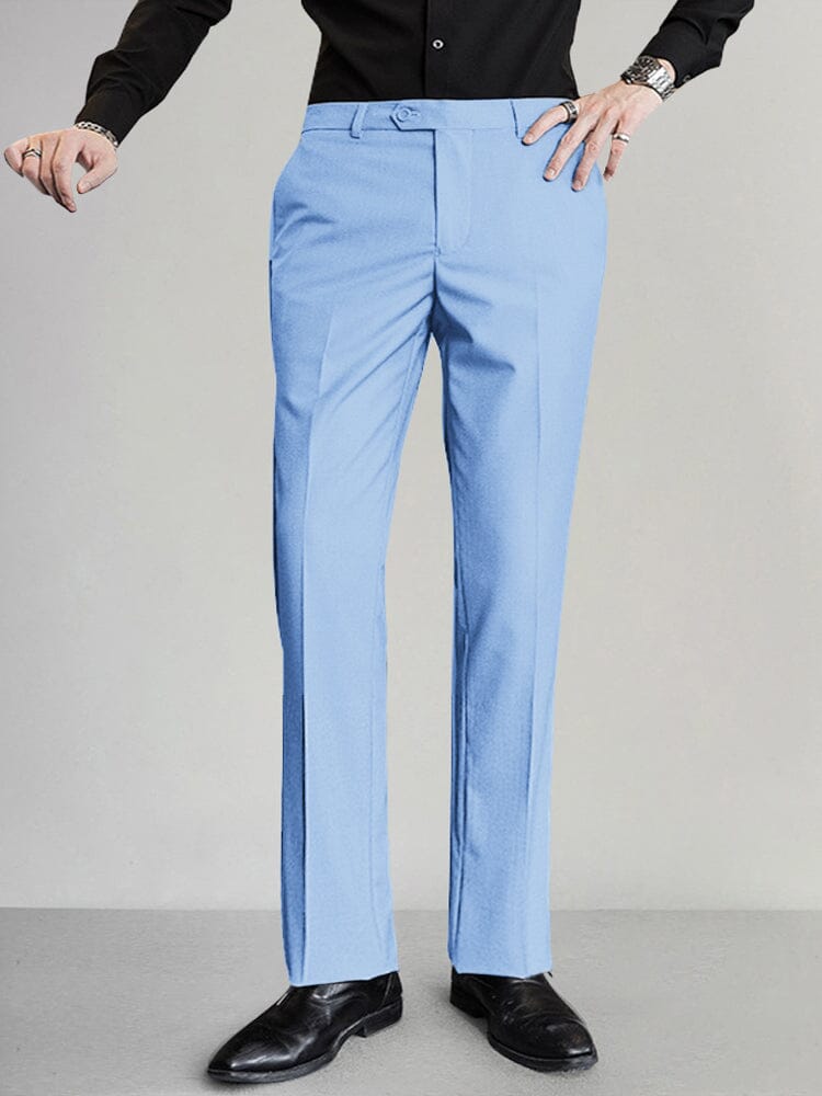 Classic Fit Flat-front Pants Pants coofandy Clear Blue S 