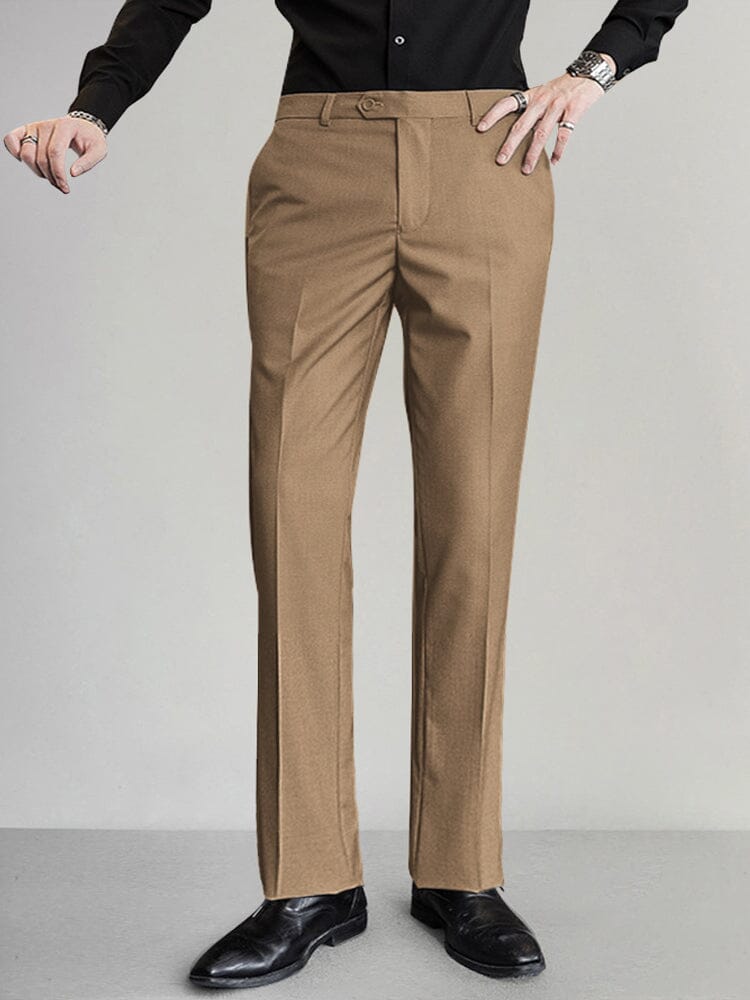 Classic Fit Flat-front Pants Pants coofandy Khaki S 