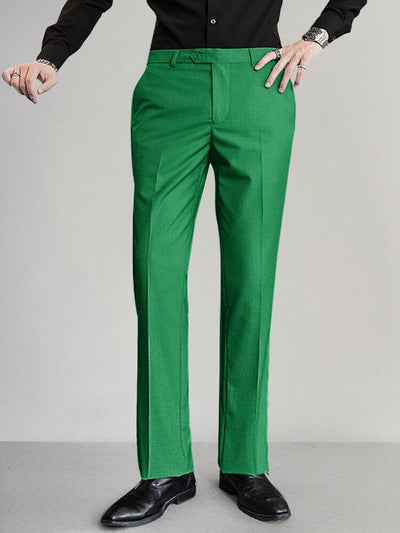 Classic Fit Flat-front Pants Pants coofandy Green S 