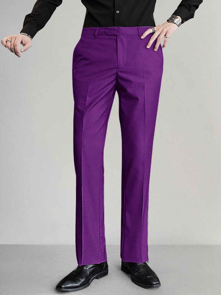 Classic Fit Flat-front Pants Pants coofandy Purple S 