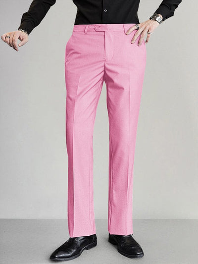 Classic Fit Flat-front Pants Pants coofandy Pink S 