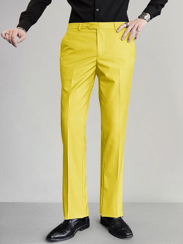 Classic Fit Flat-front Pants Pants coofandy Yellow S 