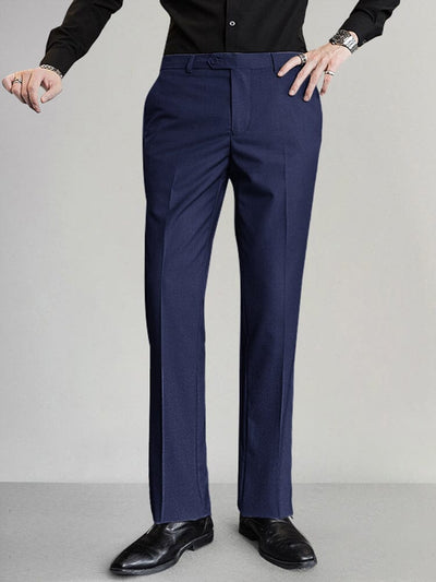 Classic Fit Flat-front Pants Pants coofandy Navy Blue S 