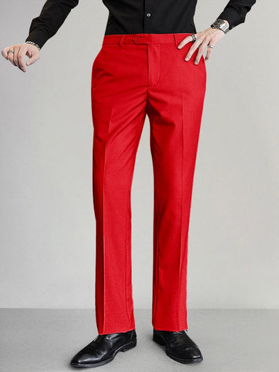 Classic Fit Flat-front Pants Pants coofandy Red S 