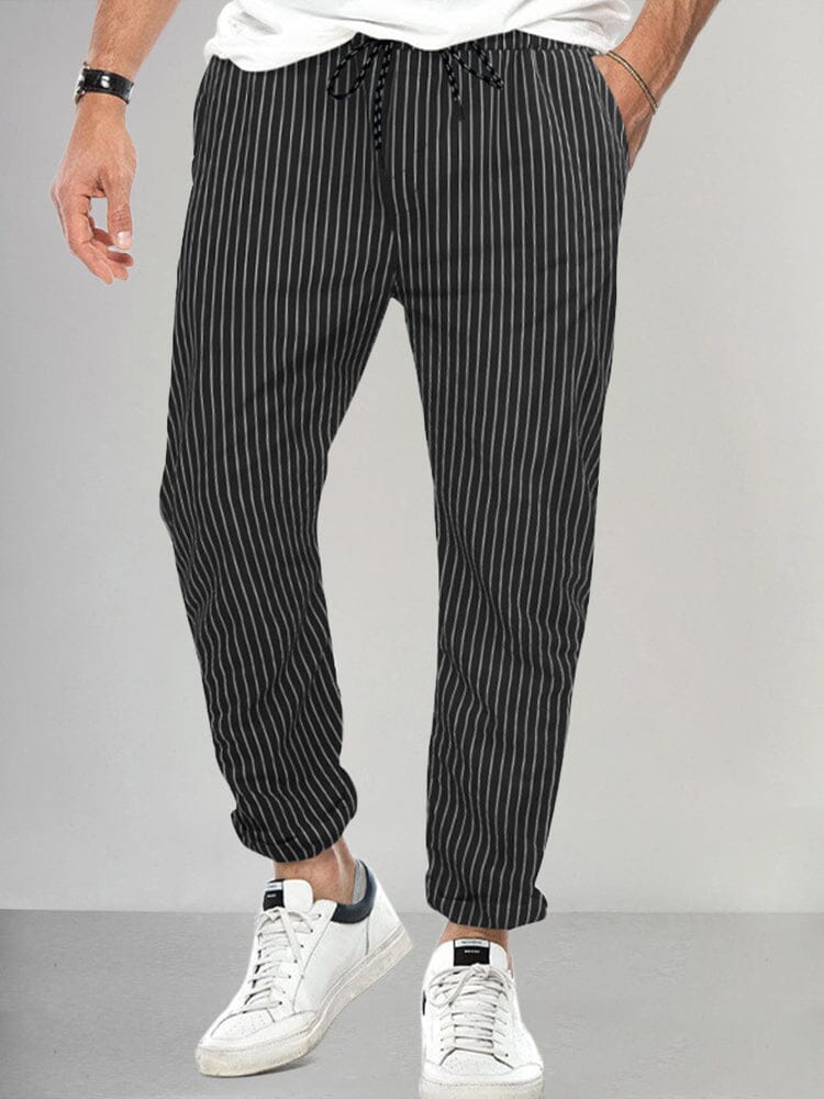 Stretchy Stripe Relax Pants Pants coofandy Black S 