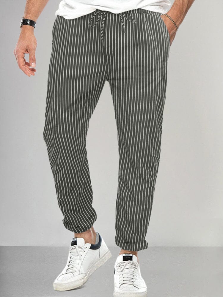 Stretchy Stripe Relax Pants Pants coofandy Dark Grey S 