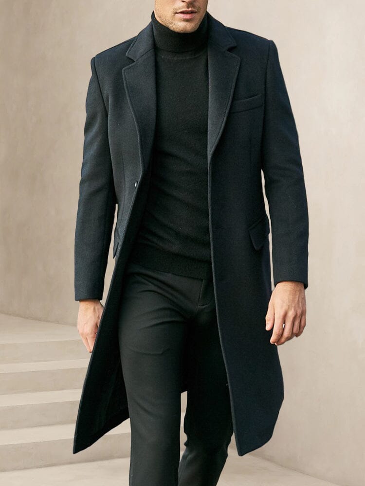 Classic Fit Long Tweed Coat Coat coofandy Black M 