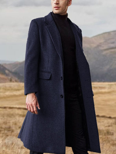 Premium Simple Solid Tweed Coat Coat coofandy Navy Blue M 