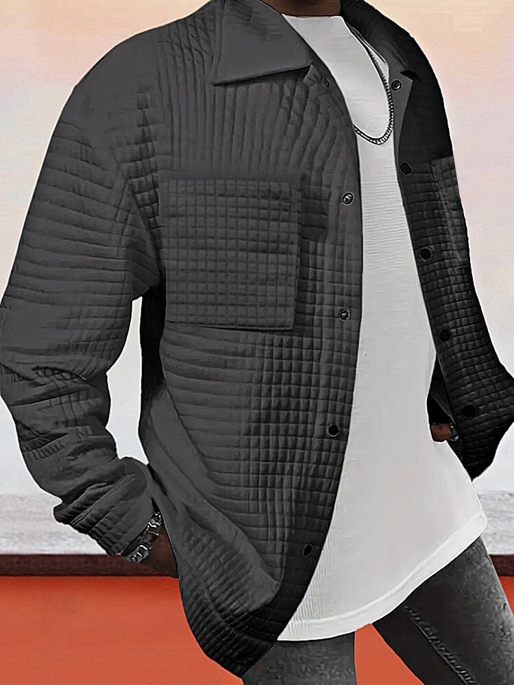 Soft Checkered Texture Jacket Jackets coofandy Black S 