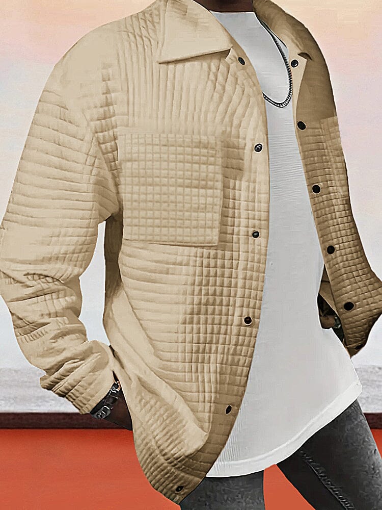 Soft Checkered Texture Jacket Jackets coofandy Khaki S 