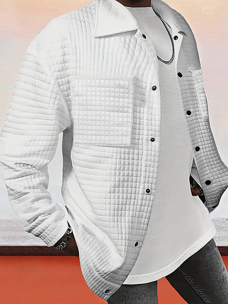 Soft Checkered Texture Jacket Jackets coofandy White S 