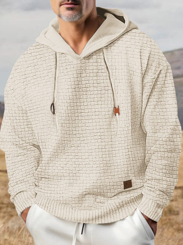 Textured Drawstring Hooded Sweater Sweater coofandy Khaki S 
