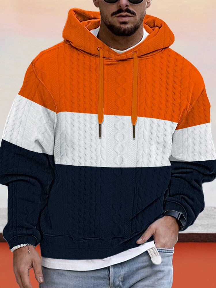 Casual Color Block Hooded Sweater Sweater coofandy Orange S 