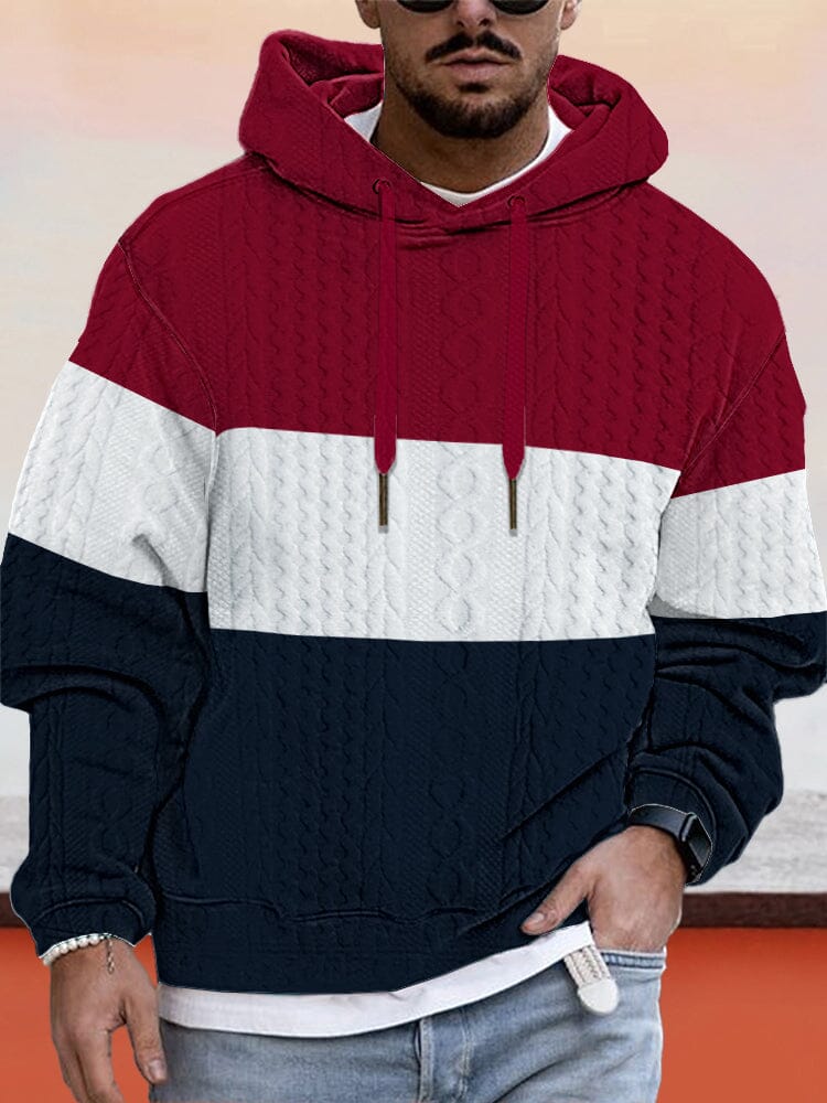 Casual Color Block Hooded Sweater Sweater coofandy Wine Red S 