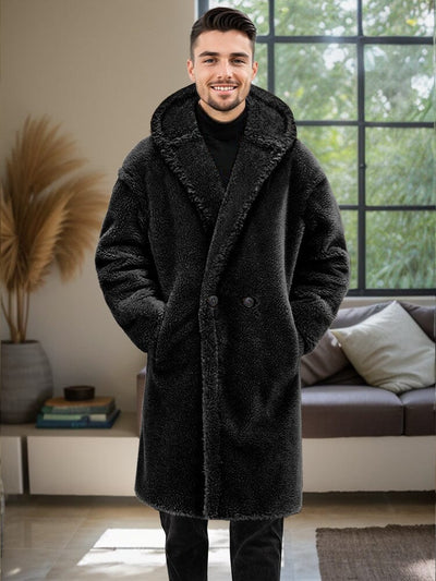 Stylish Thermal Fleece Hooded Coat Coat coofandy Black S 