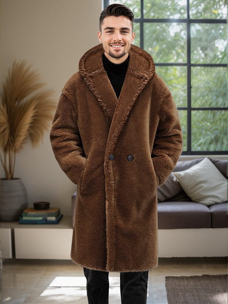 Stylish Thermal Fleece Hooded Coat Coat coofandy Brown S 