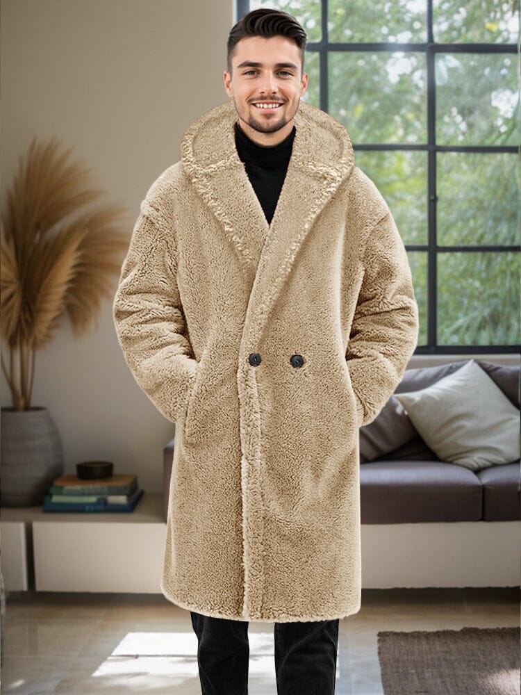 Stylish Thermal Fleece Hooded Coat Coat coofandy Apricot S 