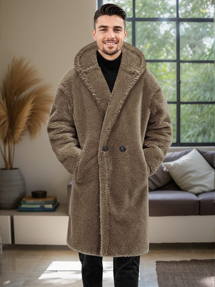 Stylish Thermal Fleece Hooded Coat Coat coofandy Khaki S 