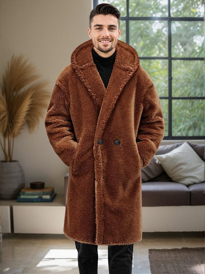 Stylish Thermal Fleece Hooded Coat Coat coofandy Caramel S 