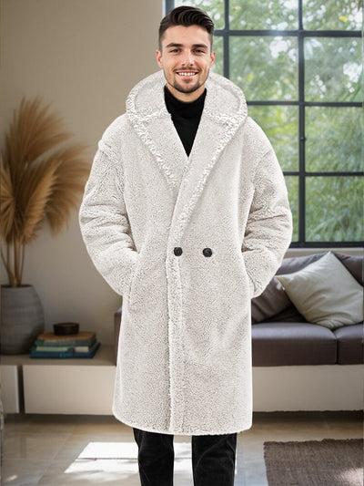 Stylish Thermal Fleece Hooded Coat Coat coofandy White S 