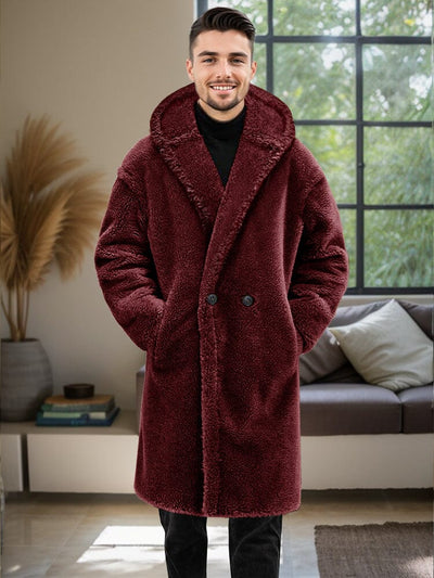 Stylish Thermal Fleece Hooded Coat Coat coofandy Wine Red S 