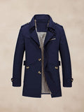 Classic Leisure Trench Coat Coat coofandy Deep Blue M 