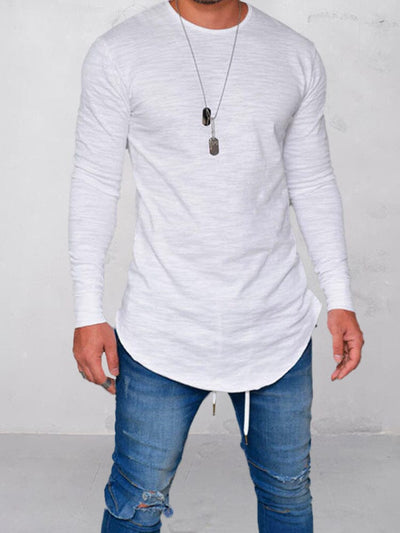 Stylish Curved Hem T-Shirt T-Shirt coofandy White S 