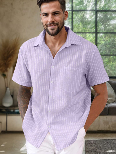 Leisure Classic Fit Stripe Shirt Shirts coofandy Lavender S 