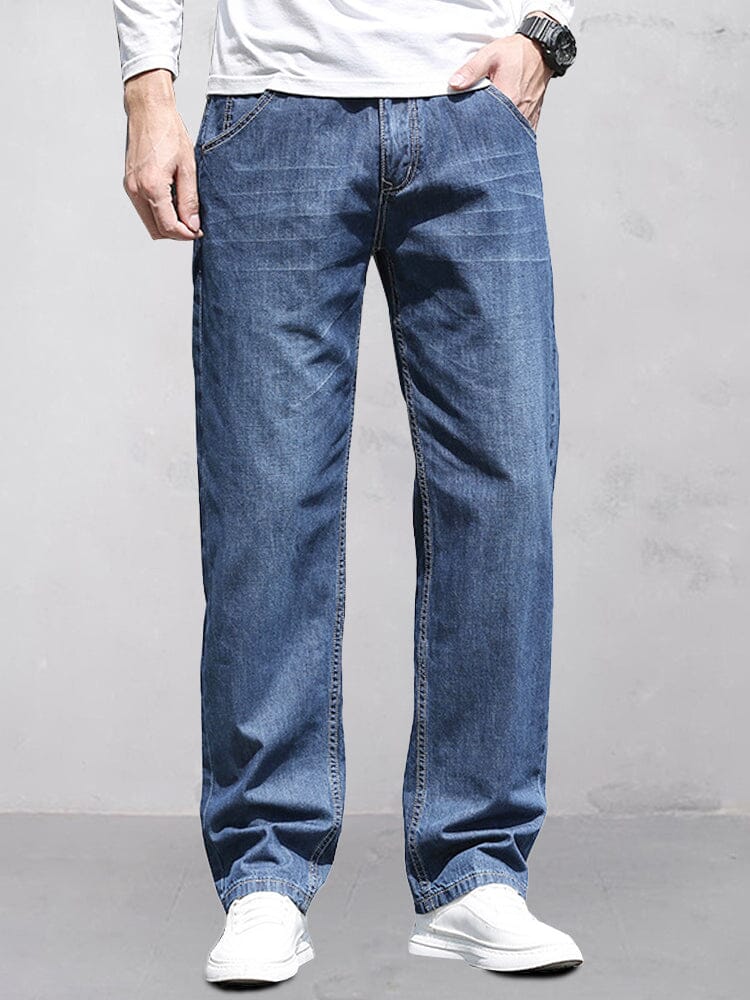 100% Cotton Straight Leg Jeans Jeans coofandy Blue XS 