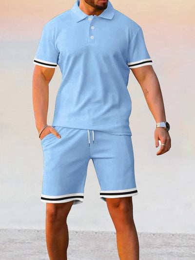 Athleisure Stretch Polo Shirt Sets Sets coofandy Clear Blue M 
