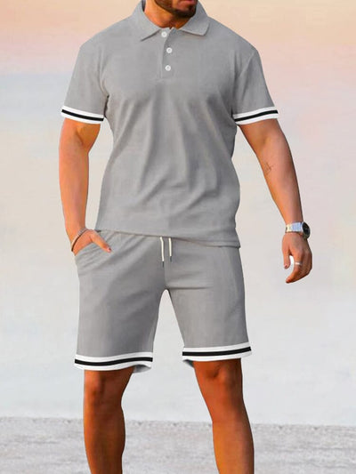 Athleisure Stretch Polo Shirt Sets Sets coofandy Light Grey M 