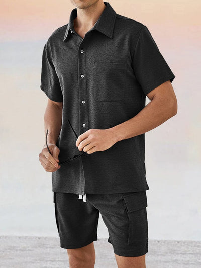 Leisure Texture 2-Piece Shirt Set Sets coofandy Black M 