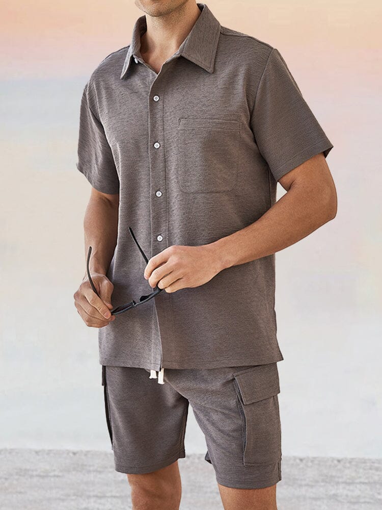 Leisure Texture 2-Piece Shirt Set Sets coofandy Grey M 