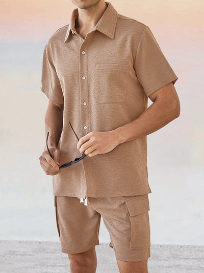 Leisure Texture 2-Piece Shirt Set Sets coofandy Khaki S 