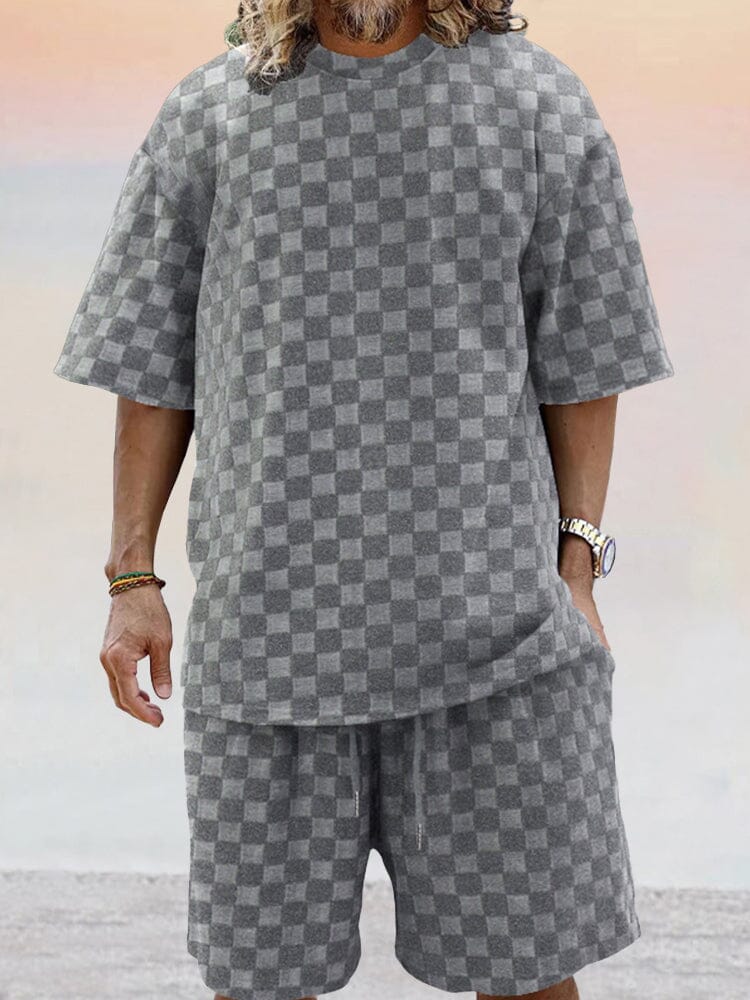 Athleisure Plaid T-shirt Set Sets coofandy Grey S 