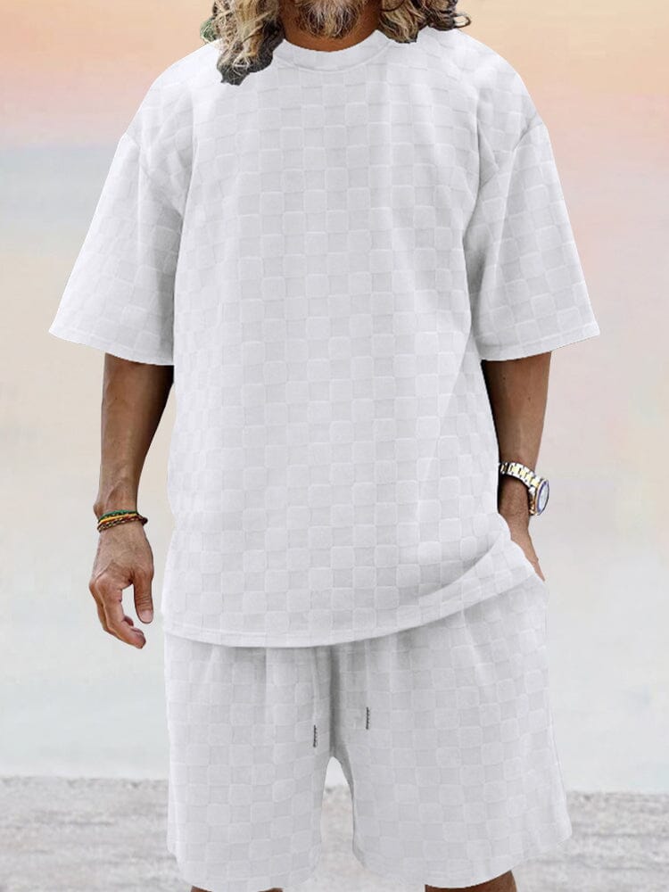 Athleisure Plaid T-shirt Set Sets coofandy White S 