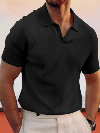 Simple Breathable Lapel Waffle Shirt Shirts coofandy Black S 