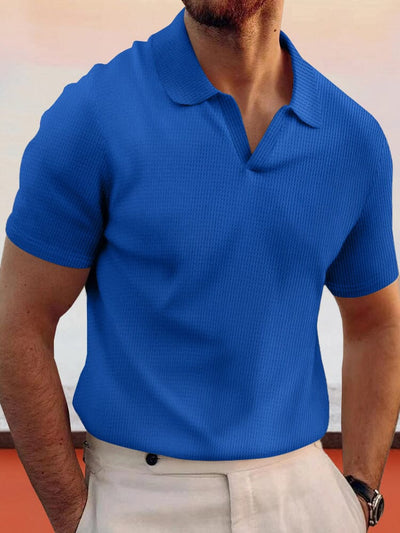 Simple Breathable Lapel Waffle Shirt Shirts coofandy Blue S 