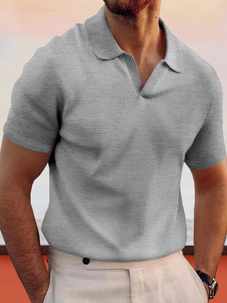 Simple Breathable Lapel Waffle Shirt Shirts coofandy Grey S 