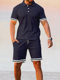 Athleisure Stretch Polo Shirt Sets Sets coofandy Navy Blue M 
