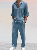 Casual Water Ripple Textured Shirt Set Sets coofandy 