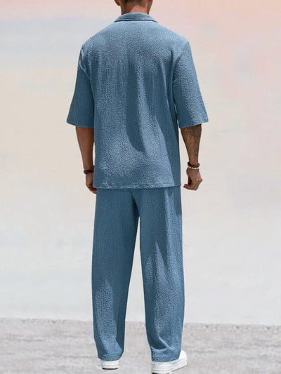 Casual Water Ripple Textured Shirt Set Sets coofandy 