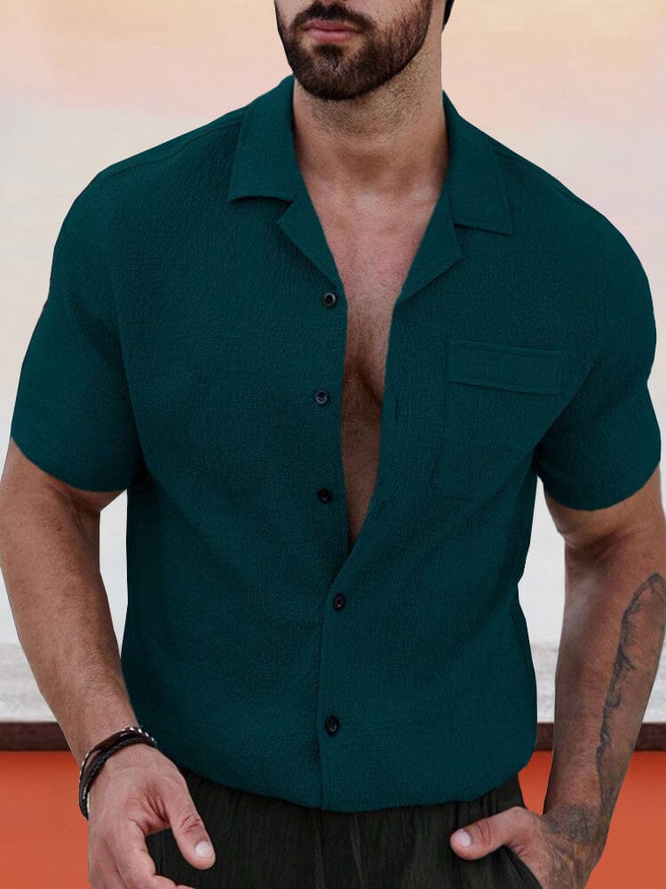 Casual Simple Textured Shirt Shirts coofandy Dark Green M 