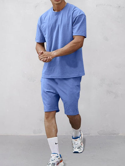 Athleisure 100% Cotton T-shirt Set Sets coofandy Clear Blue M 