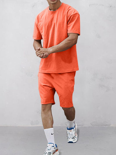 Athleisure 100% Cotton T-shirt Set Sets coofandy Orange XS 