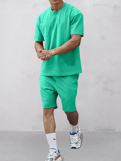 Athleisure 100% Cotton T-shirt Set Sets coofandy Green XS 